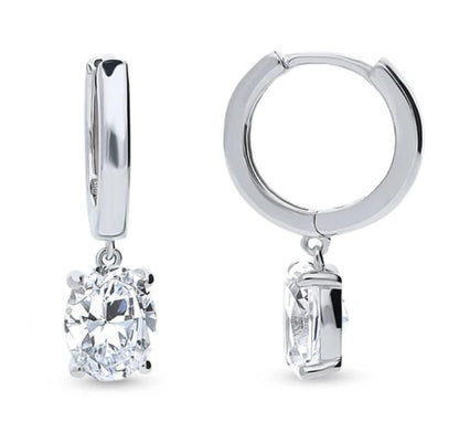 Solitaire 2.4ct Oval CZ Dangle Earrings in Sterling Silver