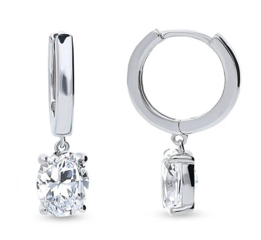 Solitaire 2.4ct Oval CZ Dangle Earrings in Sterling Silver