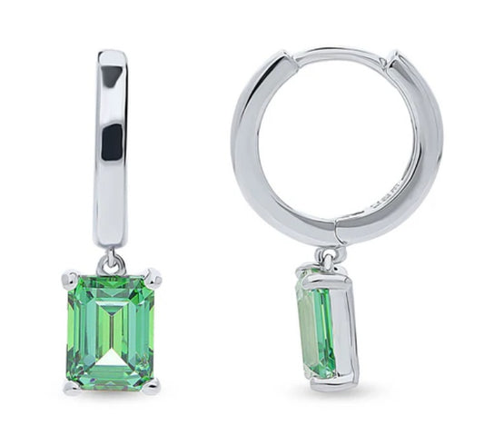 Solitaire Emerald Cut CZ Dangle Earrings in Sterling Silver 2ct