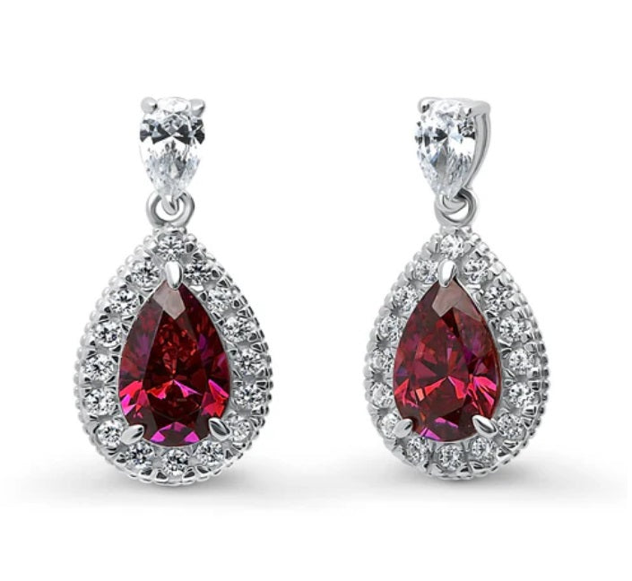 Halo Pear CZ Dangle Earrings in Sterling Silver