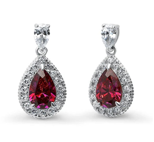 Halo Pear CZ Dangle Earrings in Sterling Silver