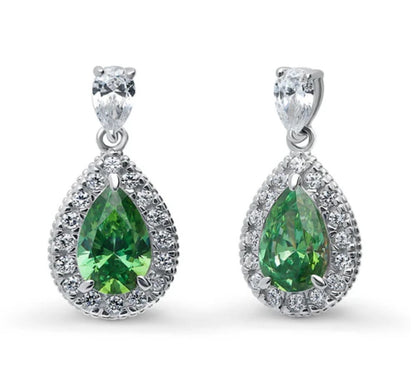 Halo Pear CZ Dangle Earrings in Sterling Silver