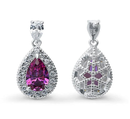 Halo Pear CZ Dangle Earrings in Sterling Silver