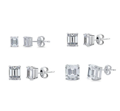 Solitaire Emerald Cut CZ Stud Earrings in Sterling Silver