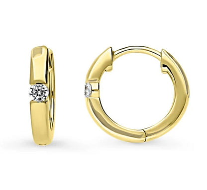 Solitaire Round CZ Hoop Earrings in Gold Flashed Sterling Silver 0.12ct