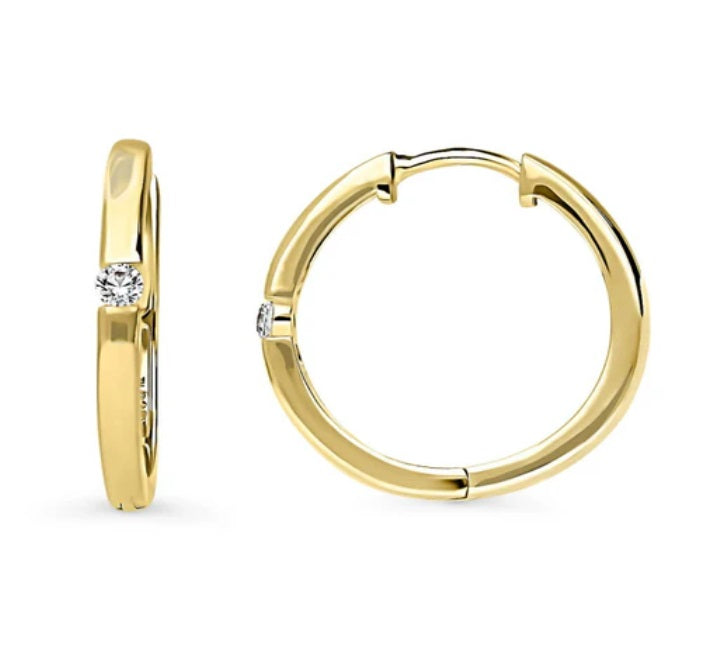 Solitaire Round CZ Hoop Earrings in Gold Flashed Sterling Silver 0.12ct