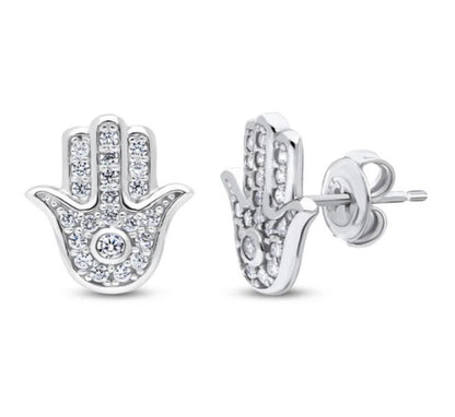 Hamsa Hand CZ Stud Earrings in Sterling Silver