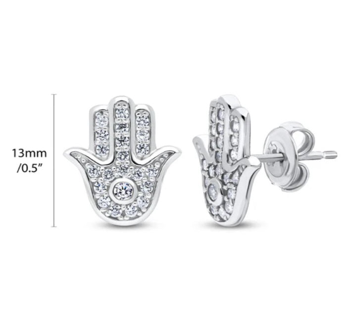 Hamsa Hand CZ Stud Earrings in Sterling Silver