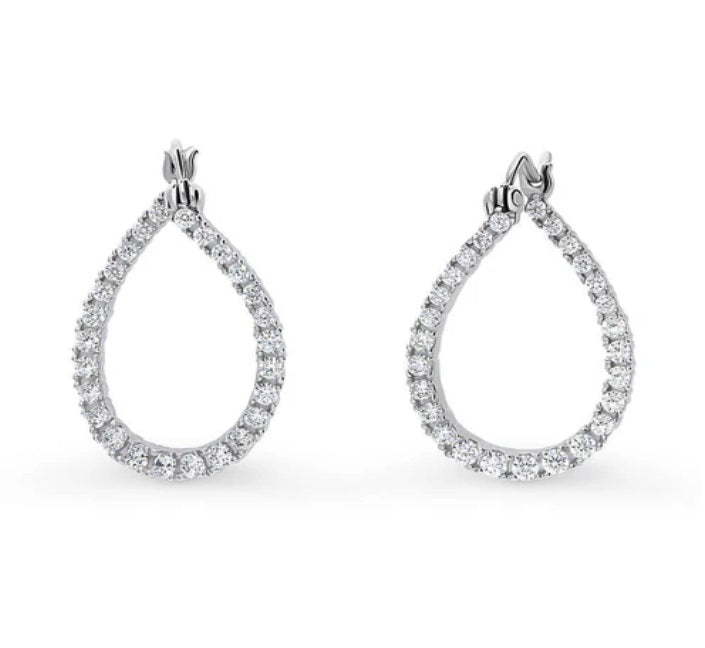Teardrop Woven CZ Medium Hoop Earrings in Sterling Silver 0.98"