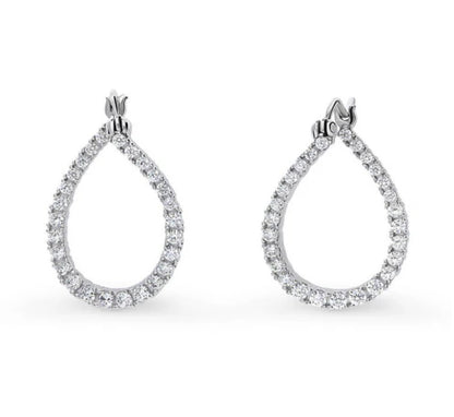Teardrop Woven CZ Medium Hoop Earrings in Sterling Silver 0.98"