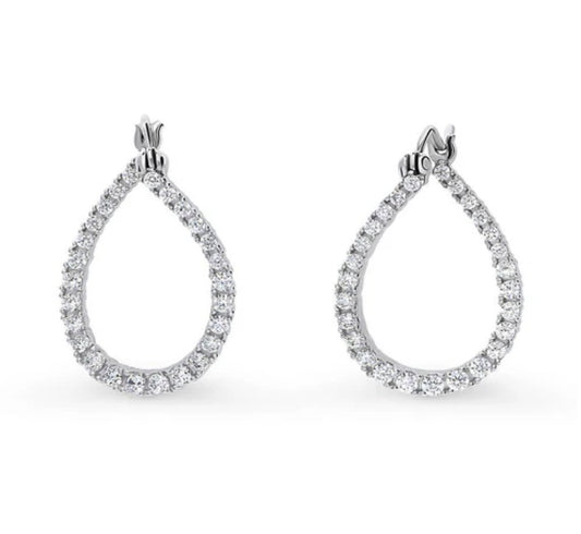 Teardrop Woven CZ Medium Hoop Earrings in Sterling Silver 0.98"