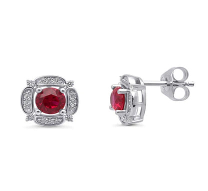 Flower Halo CZ Stud Earrings in Sterling Silver