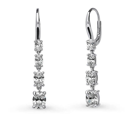 Graduated CZ Leverback Dangle Earrings in Sterling Silver