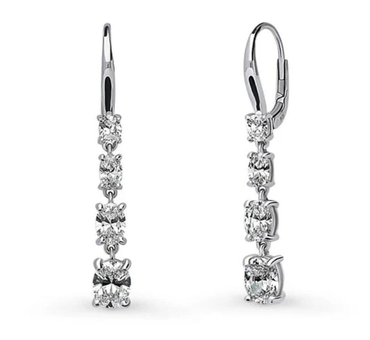 Graduated CZ Leverback Dangle Earrings in Sterling Silver