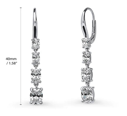 Graduated CZ Leverback Dangle Earrings in Sterling Silver