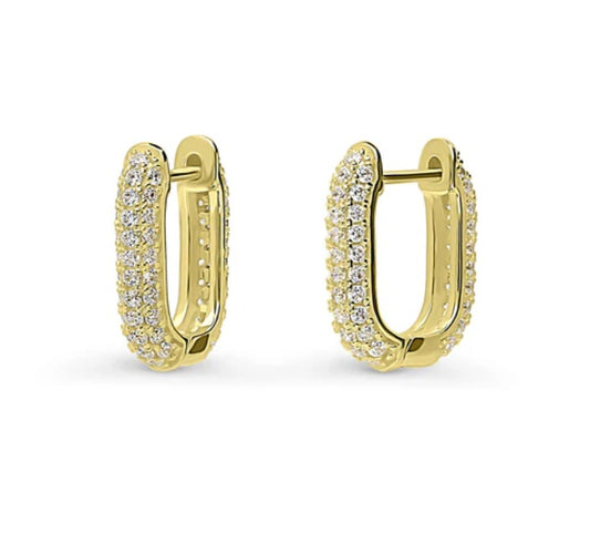 Rectangle CZ Medium Hoop Earrings in Sterling Silver 0.62"