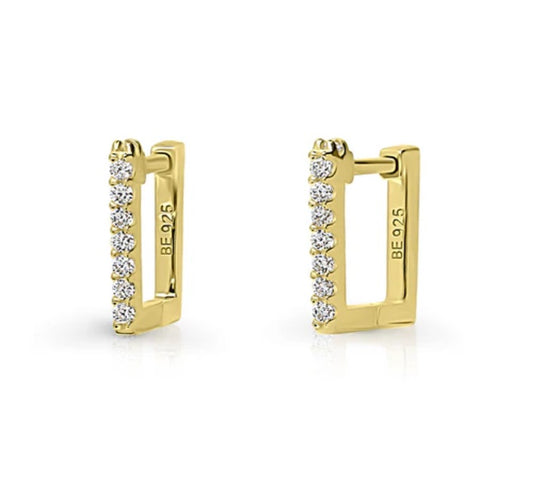 Rectangle CZ Mini Hoop Earrings in Sterling Silver 0.46"