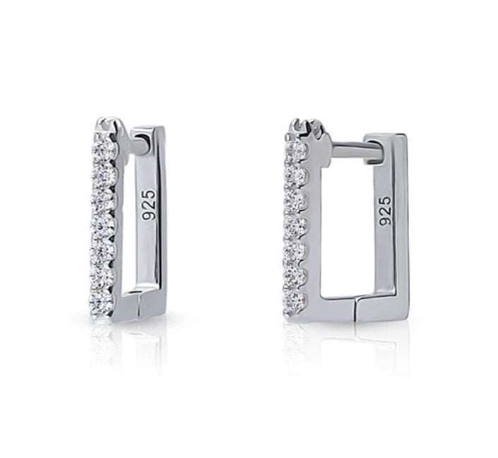 Rectangle CZ Mini Hoop Earrings in Sterling Silver 0.46"
