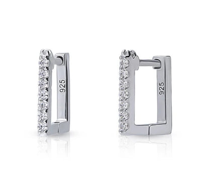 Rectangle CZ Mini Hoop Earrings in Sterling Silver 0.46"