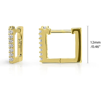 Rectangle CZ Mini Hoop Earrings in Sterling Silver 0.46"