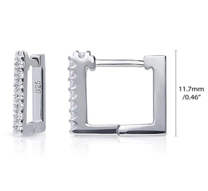 Rectangle CZ Mini Hoop Earrings in Sterling Silver 0.46"