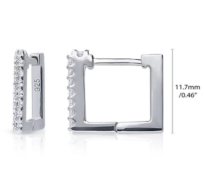 Rectangle CZ Mini Hoop Earrings in Sterling Silver 0.46"