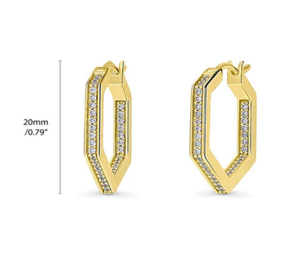 Hexagon CZ Medium Inside-Out Hoop Earrings in Sterling Silver 0.8"