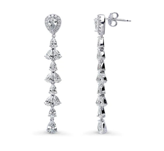 Teardrop CZ Statement Chandelier Earrings in Sterling Silver