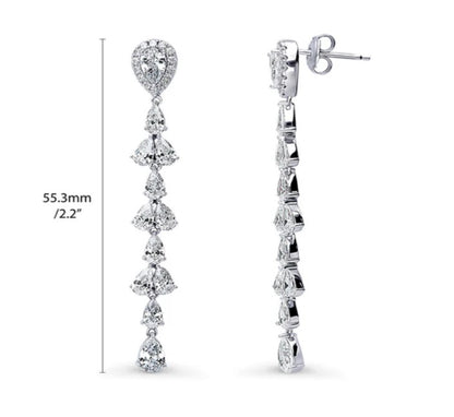 Teardrop CZ Statement Chandelier Earrings in Sterling Silver