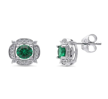 Flower Halo CZ Stud Earrings in Sterling Silver