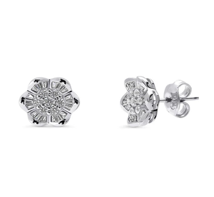 Flower CZ Stud Earrings in Sterling Silver