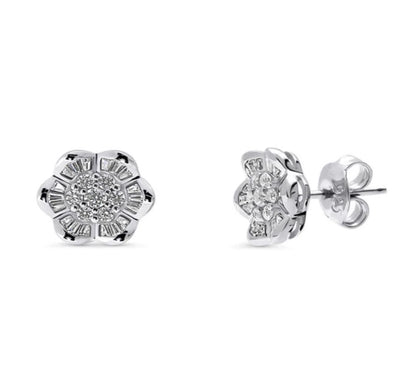 Flower CZ Stud Earrings in Sterling Silver
