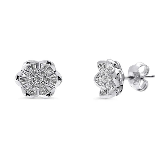 Flower CZ Stud Earrings in Sterling Silver