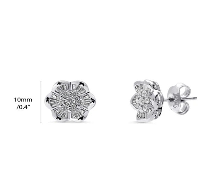 Flower CZ Stud Earrings in Sterling Silver