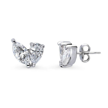 2-Stone CZ Stud Earrings in Sterling Silver