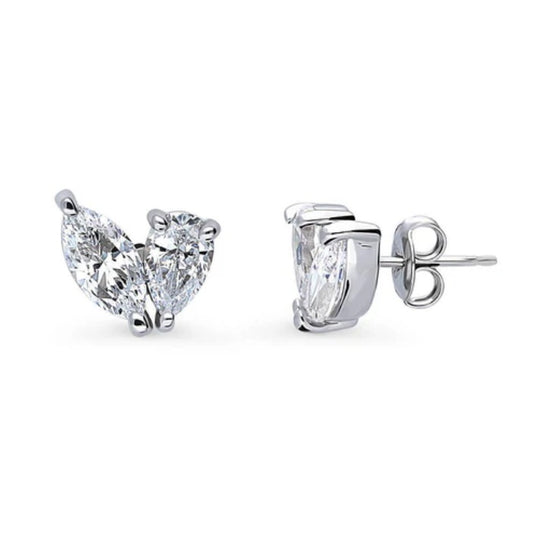 2-Stone CZ Stud Earrings in Sterling Silver