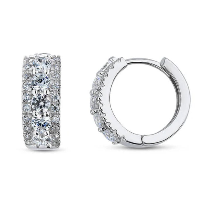 5-Stone CZ Small Huggie Earrings in Sterling Silver 0.53"