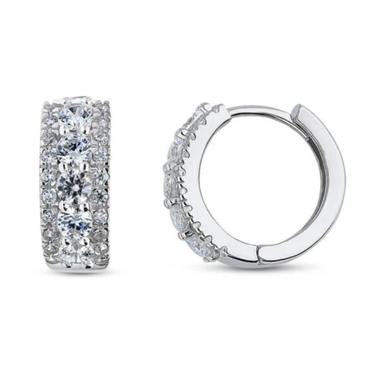 5-Stone CZ Small Huggie Earrings in Sterling Silver 0.53"