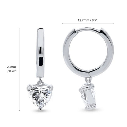 Solitaire 1.4ct Heart CZ Dangle Earrings in Sterling Silver