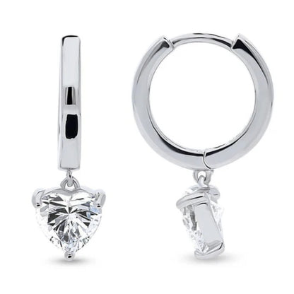 Solitaire 1.4ct Heart CZ Dangle Earrings in Sterling Silver