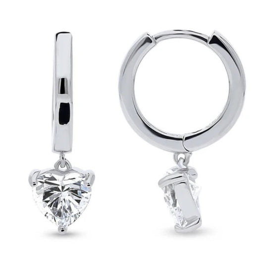 Solitaire 1.4ct Heart CZ Dangle Earrings in Sterling Silver