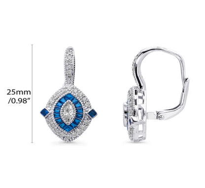 Navette Halo CZ Statement Leverback Dangle Earrings in Sterling Silver