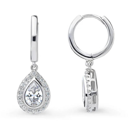Halo Pear CZ Dangle Earrings in Sterling Silver