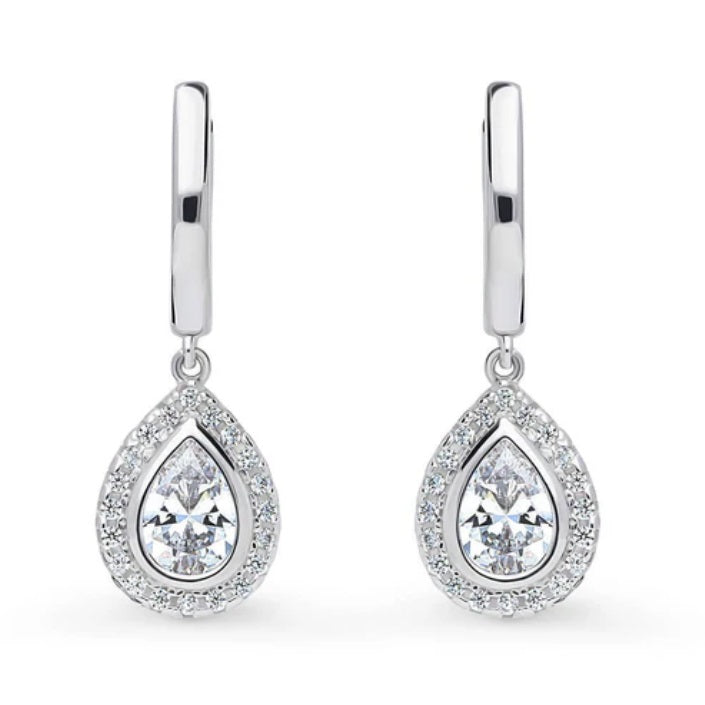 Halo Pear CZ Dangle Earrings in Sterling Silver