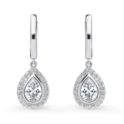 Halo Pear CZ Dangle Earrings in Sterling Silver