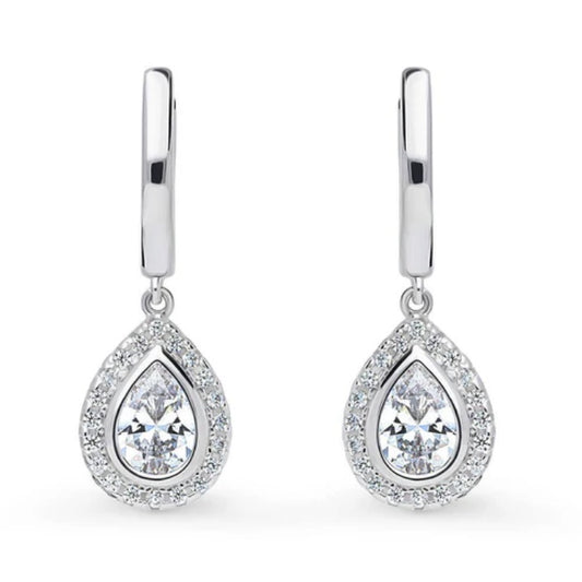 Halo Pear CZ Dangle Earrings in Sterling Silver