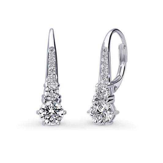 CZ Leverback Dangle Earrings in Sterling Silver