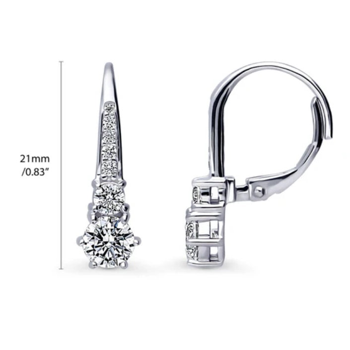 CZ Leverback Dangle Earrings in Sterling Silver