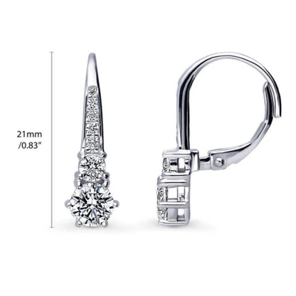 CZ Leverback Dangle Earrings in Sterling Silver