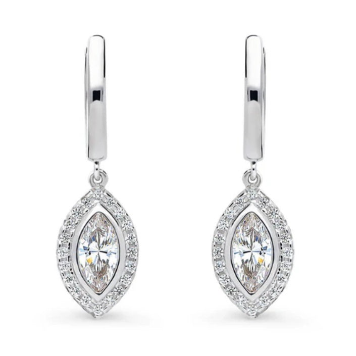 Halo Marquise CZ Dangle Earrings in Sterling Silver